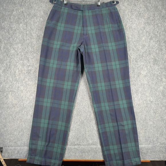 Vintage Polo Ralph Lauren Pants Mens 32x30 Green Plaid Adjustable Waist Made USA - Picture 2 of 14